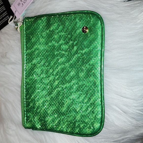 New Stephanie Johnson Metallic Green Flat Mini Pouch, NWT - Picture 2 of 9